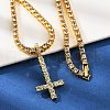 Alloy Full Crystal Rhinestone Inverted Cross Pendant Necklaces NJEW-P333-01G-3