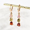 Teardrop Brass Pave Colorful Cubic Zirconia Hoop Earrings for Women EJEW-G428-23G-2