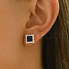 Brass Micro Pave Cubic Zirconia Square Stud Earrings VN1911-4