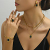 Rectangle Brass Pendant Necklaces & Stud Dangle Earrings & Charm Bracelets & Rings Sets FS-WG9F4AF-01-2