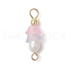 Frosted Flower Natural Cultured Freshwater Pearl & Acrylic Connector Charms PALLOY-JF03590-03-3