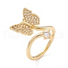 Adjustable Brass Micro Pave Clear Cubic Zirconia Cuff Rings RJEW-M138-06G-3