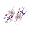 Woven Web/Net with Cross & Skull Synthetic Turquoise Dangle Earrings EJEW-JE05865-02-4