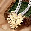 Heart Alloy Pendant Plastic Imitation Pearl Round Beaded Double Layer Necklaces for Women FS-WGB7F0A-01-4
