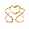 304 Stainless Steel Heart Open Cuff Ring RJEW-T023-19G-2
