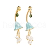 Flower Brass Enamel Dangle Stud Earrings EJEW-K308-07G-2