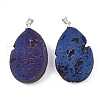 Electroplate Natural Druzy Geode Agate Pendants G-S344-59A-02-2