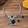 Elephant Alloy Resin Pendant Necklaces & Dangle Earrings Sets FS-WG854C5-01-1