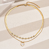Stainless Steel Pave Natural Shell & Crystal Rhinestone Heart Pendant Double Layer Necklaces for Elegant Ladies' Date Party VQ9886-5