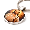 I Love Jesus Symbol Glass Pendant Keychain with Alloy Jesus Fish Charm KEYC-G058-01F-2