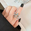 Snake Brass Micro Pave Cubic Zirconia with Enamel Adjustable Cuff Rings FS-WG9A961-01-2