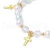 Alloy Pendants with ABS Plastic Imitation Pearl Beads and K9 Glass and Brass Grade A Rhinestone Spacer Beads and Flat Elastic Crystal String Bracelets BJEW-JB11778-02-3