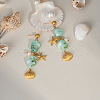 Stainless Steel Shell Shape with Starfish Dangle Stud Earrings QF4790-3