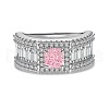 Square Rhodium Plated 925 Sterling Silver Micro Pave Cubic Zirconia Finger Rings RJEW-F168-10P-1