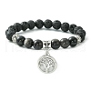 Natural Lava Rock & Silver Obsidian Beaded Stretch Bracelet with Alloy Charms BJEW-JB09453-2