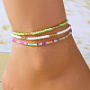 3Pcs Bohemian Style Glass Seed Rondelle Beaded Stretch Anklets for Women WG3334E-06-1
