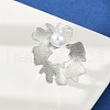 Brass with ABS Plastic Pearl Cuff Rings for Women RJEW-M075-01P-4