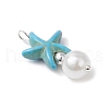 Dyed Synthetic Turquoise Starfish & ABS Plastic Imitation Pearl Pendants PALLOY-JF03794-4