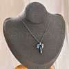 Brass Cubic Zirconia Wing Cross Pendant Necklaces for Women NJEW-C067-07P-02-3