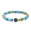 Natural Fire Crackle Agate & Lava Rock Stretch Bracelet BJEW-JB08362-4