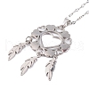 Non-Tarnish Woven Net/Web with Feather 304 Stainless Steel Boho Pendant Necklaces for Women NJEW-G087-01P-2