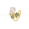 Crystal Rhinestone Flower of Life Open Cuff Ring with Cubic Zirconia RJEW-S049-019G-3