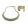 Flat Round Alloy Rhinestone & Resin Chip Choker & Cuff Bangle & Dangle Earring Sets FS-WG7609E-02-2
