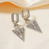 Elegant Brass Clear Cubic Zirconia Triangle Hoop Earrings IH4301-1-2
