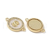 Brass Micro Pave Clear Cubic Zirconia and Natural Shell Flat Round with Dollar Sign Connector Charms KK-Z115-07G-2