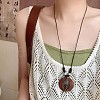 Alloy & Wood Disc Leaf Pendant Suede Cord Long Necklaces FS-WG1A008-02-1