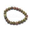 Natural Unakite Bead Stretch Bracelets X-BJEW-K212-B-006-2