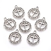 Tibetan Style Flat Round with Cross Alloy Pendants X-TIBEP-Q054-07AS-RS-1