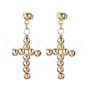 Brass Beaded Cross Dangle Stud Earrings EJEW-JE06479-01-2