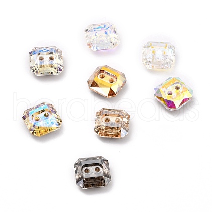 2-Hole Square Glass Rhinestone Buttons BUTT-D001-E-1