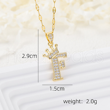 Brass Micro Pave Clear Cubic Zirconia Crown Initial Pendant Necklaces FS-WGD727C-06-1