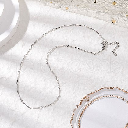 304 Stainless Steel Cuboid Bar Link Chain Necklaces for Women Men NJEW-JN05196-02-1