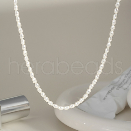 Elegant French Style Imitation Pearl Rice Beaded Necklaces with Stainless Steel End Chains for Women BJ9351-1
