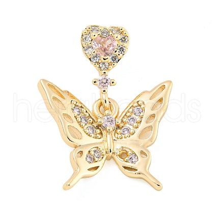 Rack Plating Brass Micro Pave Clear Cubic Zirconia Pendants KK-F089-01G-1