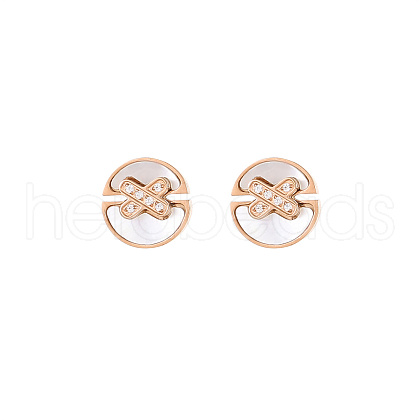 Elegant Rose Gold Inlaid White Shell Necklace and Earrings Set UI3031-1-1