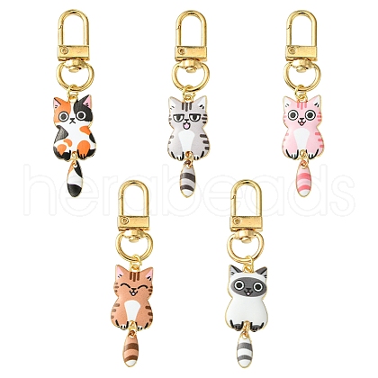 Cat Alloy Enamel Pendant Decorations HJEW-FZ00010-1
