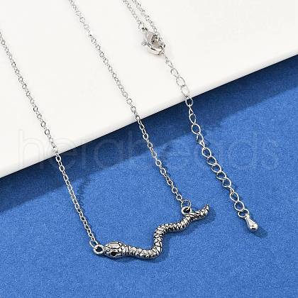 Brass Pave Black Cubic Zirconia Snake Pendant Necklaces NJEW-D320-02ASP-1