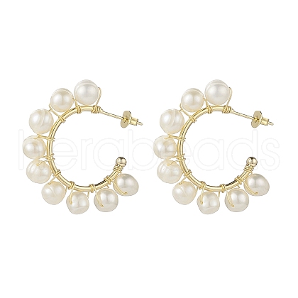 Natural Pearl Beaded Stud Earrings EJEW-JE05113-1