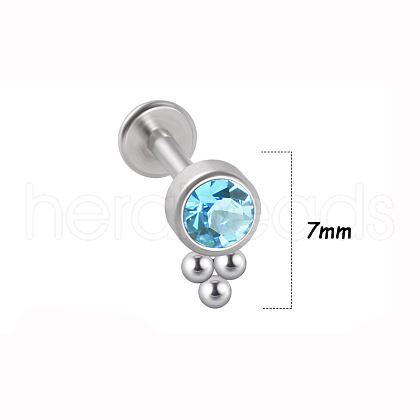 316L Surgical Stainless Steel & G23 Titanium & Aquamarine Rhinestone Flat Round Cartilage Earrings WGA7630-12-1