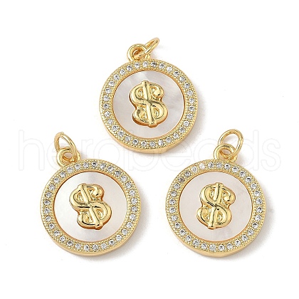 Brass Micro Pave Cubic Zirconia with Shell Pendants KK-Z115-06G-1