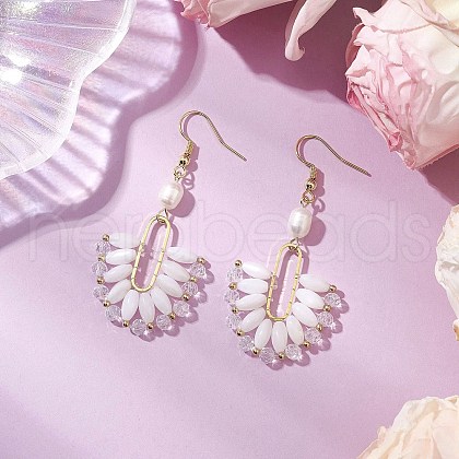 Brass Natural Cultured Freshwater Pearl Dangle Earrings EJEW-TA00618-1
