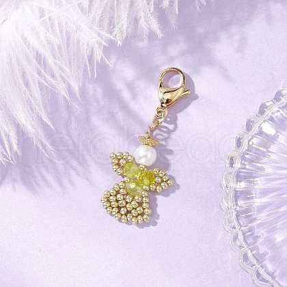 Angel Glass Pearl & Glass Seed Beaded Pendant Decorations HJEW-MZ00210-06-1