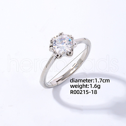 Mother's Day Rings Flat Round Platinum Brass Adjustable Ring with Cubic Zirconia EG7863-14-1