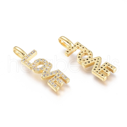 Brass Micro Pave Clear Cubic Zirconia Pendants ZIRC-Q023-06G-1