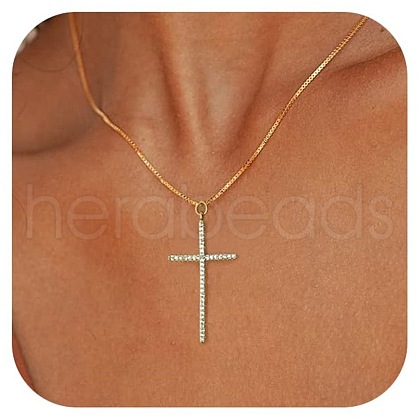 Cross Brass Micro Pave Clear Cubic Zirconia Pendant Necklaces for Women FS-WGED8DC-08-1