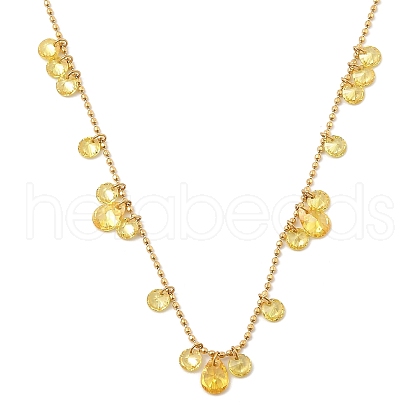 Ion Plating(IP) 304 Stainless Steel Cubic Zirconia Teardrop & Flat Round Bib Ball Chain Necklaces for Women NJEW-F328-11G-03-1